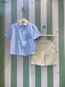 New baby tracksuits kids designer clothes boys Two piece set Size 100-150 CM Summer Blue shirt and Grid letter full print shorts 24April