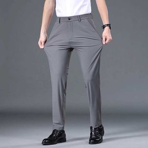 Men's Pants Summer Good Stretch Smooth Trousers Mens Business Elastic Waist Korean Classic Thin Black Gray Blue Casual Set Brand Q240429