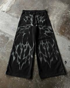 Women's Jeans Y2K New Harajuku Hip Hop Bigsize Pattern printing Baggy High Waist Denim Pants Mens Womens Wide Leg strtwear H240430