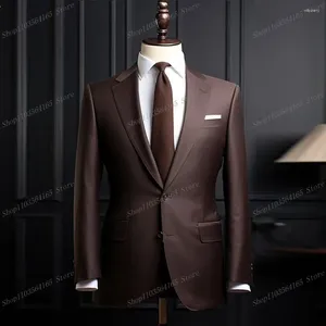 Men's Suits Brown Men Blazer Business Formal Office Coat Casual Work Prom Single Jacket Wedding Party Fashion Male Suit B19