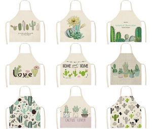 Aprons Cactus Plants Green Leaves Pattern Kitchen Home Cooking Baking Shop Cotton Linen Cleaning Apron9838100