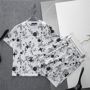 Men's Tracksuits Trendy Casual Letter R Printing Comfortable Personnel Neck Short Sleeved Tshirt and Shorts Set Oversized Loose Fitting