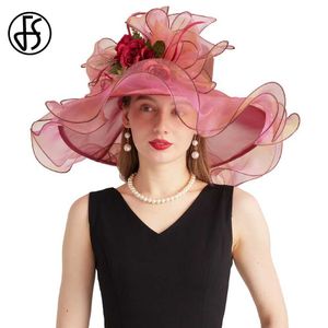 Geniş Memlu Şapkalar Kova Şapkaları FS Organza Karnavalı Cap Lady Bre Wide Kentucky Derby Derby Şapkaları Kafes Tüy Çiçekleri Düğün Gelin Kilisesi Fedora 2024 Y240426