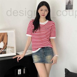 Women's T-Shirt designer luxury 24 Spring/Summer Hollow Stripes Fashion Versatile Girls Knitted Short sleeved Women I4J2