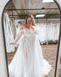 Fairy Plus Size Dresses Wedder With Slit A Line Tulle Lace Celtic Boho Bridal Dress 2024 Long Sleeve Rustic Country Women Vestios de Novias sweethies mariage