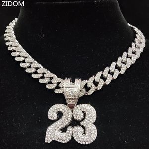 Män kvinnor hiphop number 23 hänge halsband med 13 mm kristall kubansk kedja hiphop is ut bling halsband mode charm smycken 240422