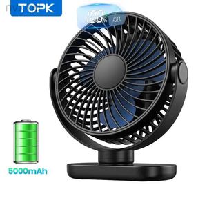 Electric Fans Topk K60C 5000mah Portable Mini Fanstanding Fans för rum Display 360Rotation Tyst personligt skrivbord Electric Fan för Campin D240429