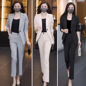 Women's Two Piece Pants 3Pcs/Set Women Business Suit Vest Coat Set Long Sleeve Slim Fit High Waist Commute Formal Office Top Jacket Trousers