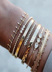 Bohemian Lady Golden Tassel Chain Crystal Charm Armband Set for Women Fashion Punk Arrow Opal Open Boho Beach Bangle Jewelry8670321