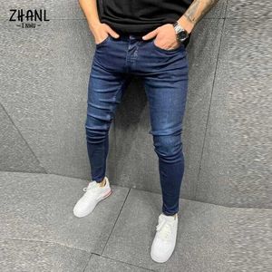 Mäns jeans herrar casual tight piting elastic jeans män denim midja ultratunna lämpliga byxor mode gata 2022 vintage kläder q240427