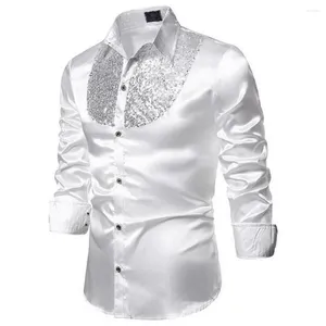 Herren-Hemd-Hemden glänzende Hemd-Pailletten Hochzeit für Männer Langarm Langarm Button Down Slim Fit Business Top mit England Style Glanz