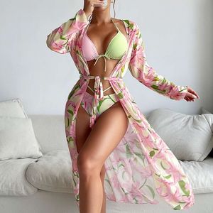 Nuovo bikini sexy costume da bagno coprire tre pezzi set con bikini da bagno femminile a contrasto