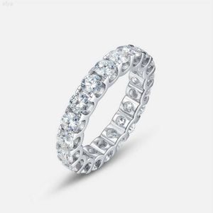 Kacy 4mm 925 Silver Iced Out Hip Hop Tennis Ring Moissanite Cuban Link Eternity Band