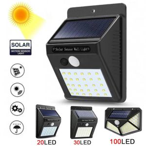 Dekorationer LED SOLAR LIGHT 30/100 LEDS Trådlös rörelsessensor Ljus Vattentät solen Ut utomhuslampor Trädgårdsdekoration Spotlights vägglampa