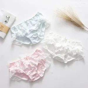 Women's Panties Wihte Little Flowers 3 Pieces Briefs Underwear Pure Cotton Sweet Cute Princess Style Girl's Lace Triangle