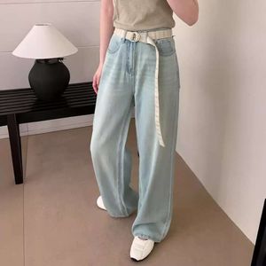 Pantaloni per gambe dritti di denim di colore minimalista estivo per donne 2024 nuovi pantaloni lunghi di tendenza casual