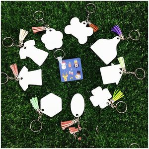 Pendants Sublimation Acrylic Keychains With Tassel Double Side For Diy White Blank Plastic Ornaments Diffrient Shapes Heat Transfer Dr Dhhuf