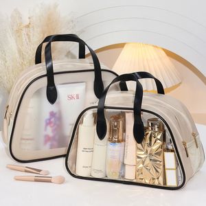 Leather Double Layer Makeup Bag Portable Female Travel Large Capacity Dry and Wet Separation Waterproof PVC Storage Toiletry Bag 240428