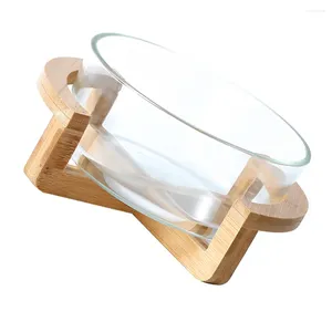 Utensílios de jantar tigela salada de salada de vidro de vidro de cozinha utensílios de mesa com lanche de bambu base bandeja