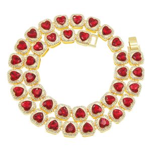 2024 Herren übertriebenen Diamond Pfirsich Herz Liebe rote Kette Halskette Nachtclub Persönlichkeit Trend Halskette