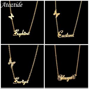 Pendant Necklaces Atoztide Multi custom Name Matte Necklace All Stone Butterfly Chain Stainless Steel Womens Pendant Jewelry GiftsWX