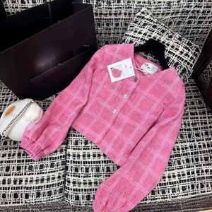 High quality designer women's jackets Spring/Summer New High Vitality Girls' Round Neck Lantern Sleeves Colored Checkered Long Sleeve Versatile Coat