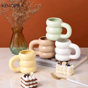 Mugs 1 Ceramic Water Cup Nordic Coffee Cup med stort handtag kaffekopp Handgjorda keramiska dryckesgåva J240428