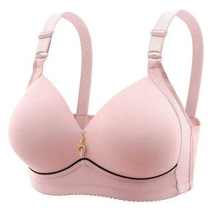 Bras Mom Brassiere Without Stl Ring Breathable Gathered Ladies Underwear Non-magnetic Thin Cup Glossy Obese Female Ladies Bra Y240426