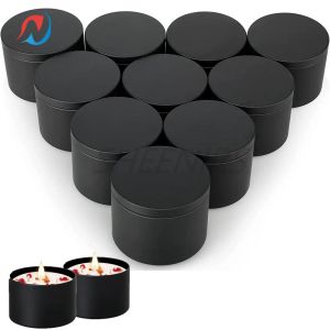 Candele Sheenirs 12/24pcs 4oz Matte Black Candele Tins Cancile Contenitori a candela 4 Oz Viante di massa a candela vuota con coperchi per fai da te che producono candele