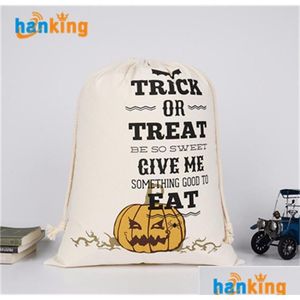 Andra festliga festförsörjningar Halloween presentpåsar stor bomullsdukhandväskor Festives Pumpkin Devil Spider Printed Candy Bag Sack DHW17
