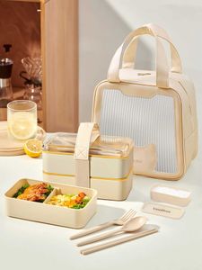 Bento Boxes Portable Double-Layer Lunch Box с ложкой палочки для палочек для палочек для еды.