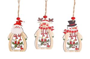 Julgrandekoration hängande trä ihålig Santa Snowman Reindeer Carve Pendant Ornament Xmas Holiday Party Favors XBJK19103339293