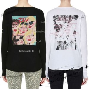 Hösten fransk nisch zadig voltaire tröjor knapp v-ringning hoodies back dra tryck abstrakt bokstäver tryck långärmad bomullst-shirt kvinnor 297