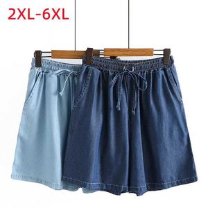 Kvinnors shorts Nya 2022 Womens Summer Plus Size Jeans Womens Large Loose Blue Wide Leg Denim Shorts 3XL 4XL 5XL 6XLL2403