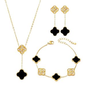 3 In 1 Lucky Clover Sets Necklace Pendant Earrings Bracelet 18K Gold Plated Charm Simple Cute Jewelry for Mother's Day Thanksgiving Day Valentine's Day Women Girls Gift