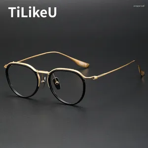 サングラスフレームシンプルな純粋なチタンラグジュアリーメガネフレームクラシックデザイナー男性向け楕円形の眼鏡