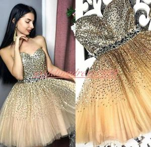 Sparkling Beads Sequins Gold Homecoming Dresses for Juniors Crystal Plus Size Short Prom Dress Party Ball Gowns Graduation Club We3391901