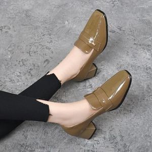 Casual Shoes Women's Square Head High Heels Frühling Herbst Britische Mode Mody Solid Color Work Party Office Pumps Tacones de Mujer