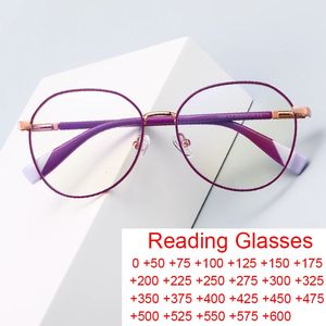 ファッションコンピューターアンチブルーレイハイパーピアリーディンググラスキャンディーカラーレディース処方眼鏡モーデンラウンドパープルグラス240415