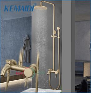 Brushed Gold Shower Faucet In Wall 8quot Stainless Steel Rainfall Bath Set Swivel Spout Bathroom Column Sets8063285