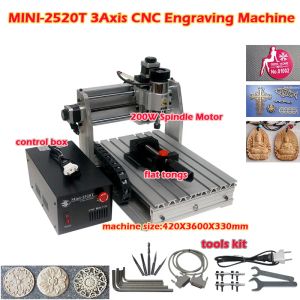 Mini Mini CNC Router Incisore 2520T 3axis Macchina con mandrino da 200 W per fresatura in pelle in legno intaglio intaglio 250x200mm