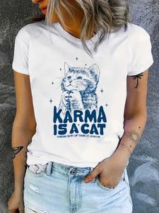 Damska koszulka Karma to kota drukowana na damskich koszulkach damskich dużych sukienek damskich luźne krótkie rękawy na wiosnę i lato y2K topl2404