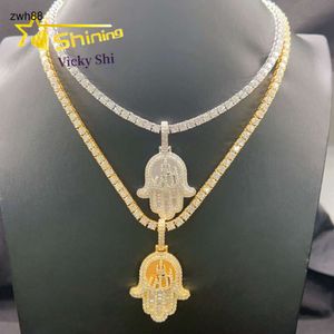 Redo att skicka ny design Hip Hop Pendant 925 Silver Gold Plated Moissanite Hamsa Pendant Custom Moissanite Pendantdesigner smycken