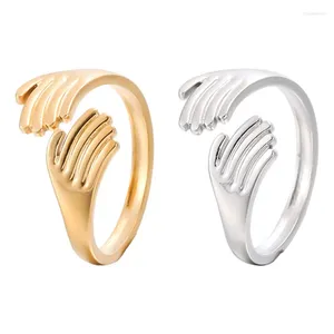 Cluster Rings Selling Gold Plated Titanium Steel Hand Open Fashion Stainless Hug Finger Ring For Women