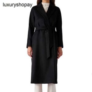 Top Maxmaras Cashmere Coat Womens Wrap Coats Schwarz erster geschnittener Woll Schnürung mittel 6016023906007