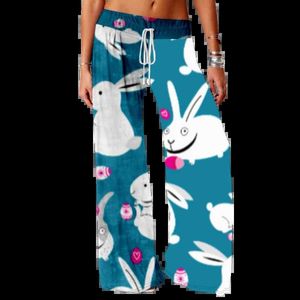 Calças femininas Capris Spring Summer Summer Rabbit Palma de perna larga Mulheres strt calças elásticas diárias menina macia esporte fofo dente solto solto y240429