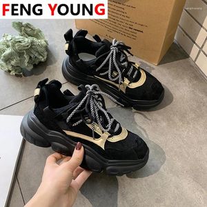 Fitness Shoes 2024 Sports Fashion Lace Up Dad Spring Women Platform Sneakers Tennis feminino preto grosso de solado casual