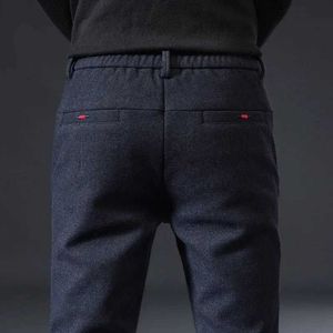 Men's Pants 2023 Autumn and Winter Classic Work Elastic Mens Cotton Business Slim Fit Gray Korean Thick Casual Goods Q2404291