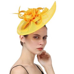 Szerokie brzegowe czapki wiadra czapki sinamay impreza fascynator panie ślubne Kobiet Pillbox kapelusz nagłówek na przyjęcie koktajlowe Chapeau Cap klip do włosów Y240426
