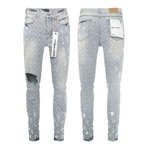 Lila Marke Jeans gelber Schlamm gewaschener amerikanischer High Street bestickte perforierte Jeans